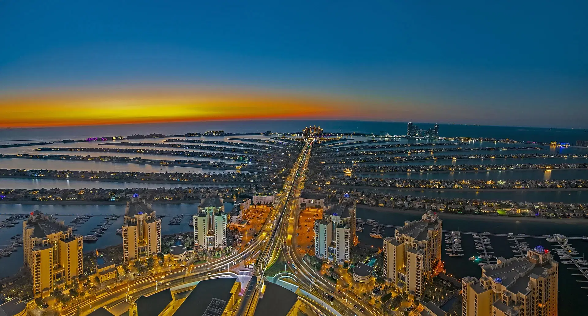 Panoramic view of Palm Jumeirah from The View at The Palm