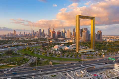 View through Dubai Frame glass bridge