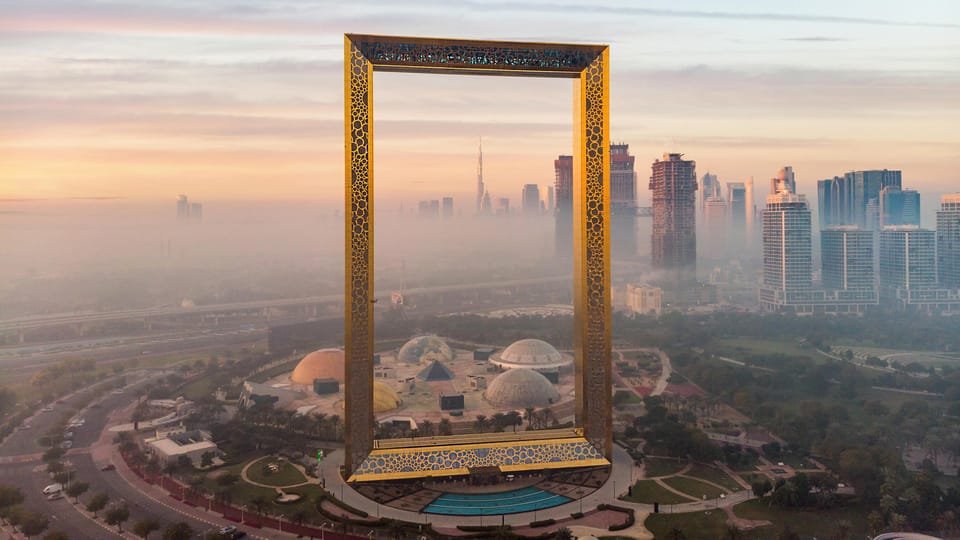 View through the Dubai Frame looking towards modern Dubai