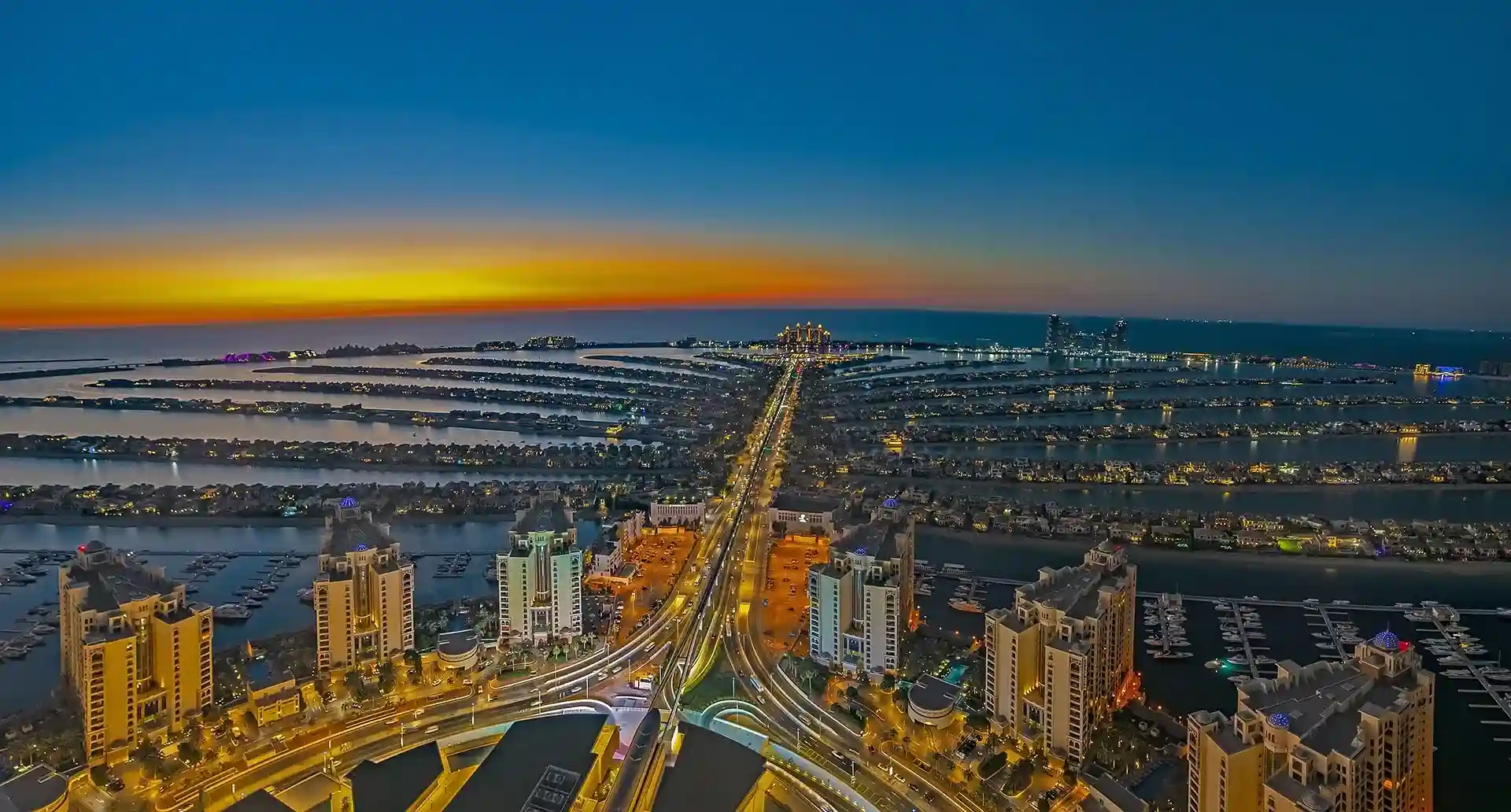Panoramic view of Palm Jumeirah from The View at The Palm